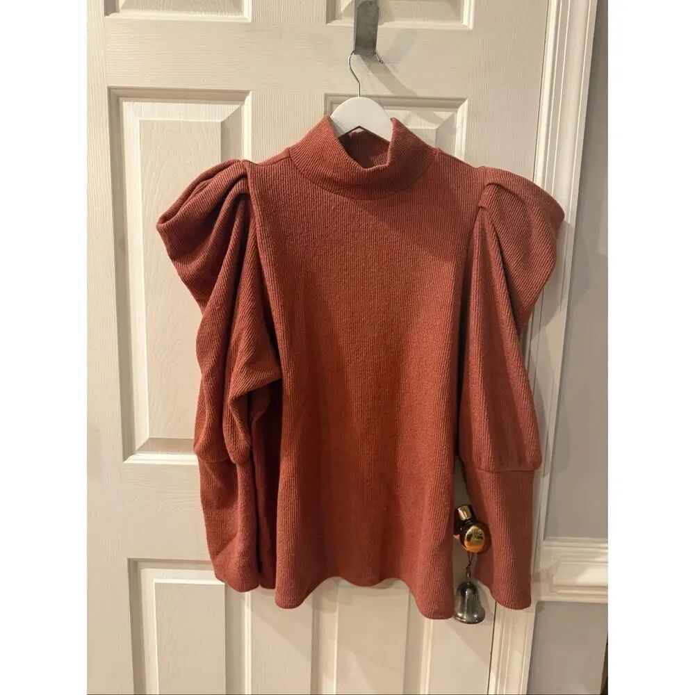 Express Dark Mauve Ruffle Square Shoulder Turtleneck Sweater sz XL